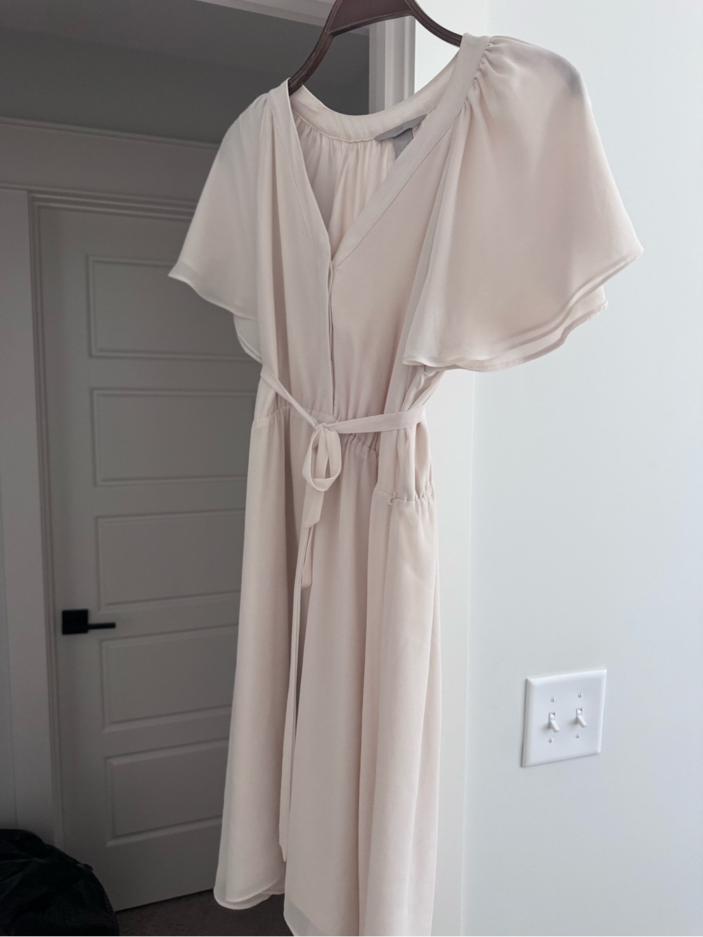 H&M Soft Cream Midi Wrap Dress with Flutter Sleeves